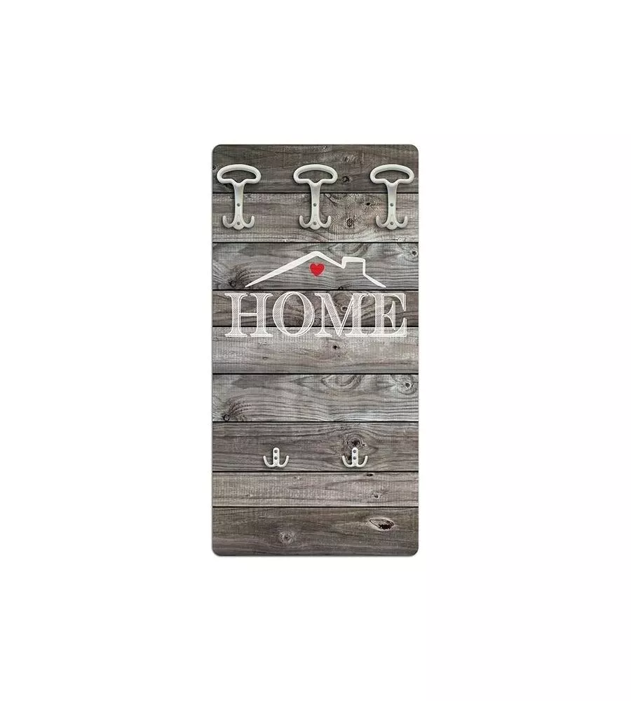 Attaccapanni "home" in legno con 5 ganci, 45x90x1 cm